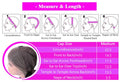 Hair measurement chart with illustrations and cap size details on a white background