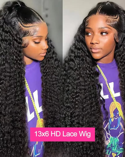 13x6 HD lace wig displayed on a mannequin with a side view and front view.