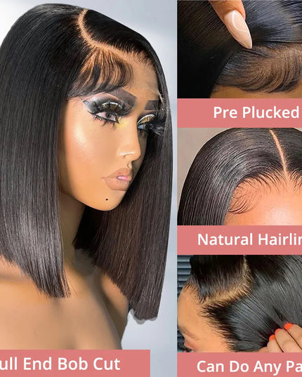 Bone Straight Short Bob Wig – 250% Density Glueless Peruvian Human Hair Lace Front Wig