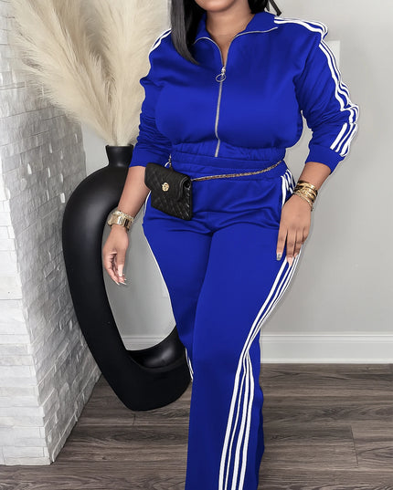 Women's 2-Piece Zip-Up Tracksuit Set – Side Stripe Outfit