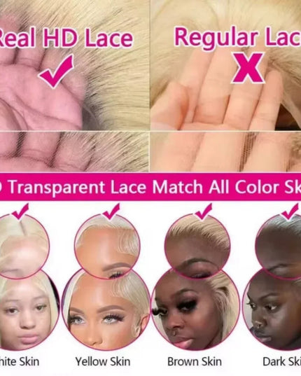 Comparison of Real HD Lace and Regular Lace with color match options for different skin tones.