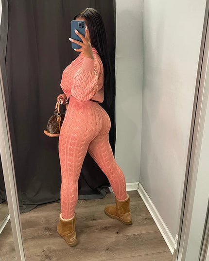 Women's Knit Hooded Sweater and Pants 2-Piece Set | Fall Winter Loungewear Outfit