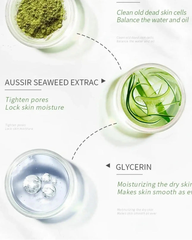 Cosmetic product with ingredients labeled on a white background