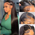 Woman with long straight hair and close-up shots of hairline and texture.