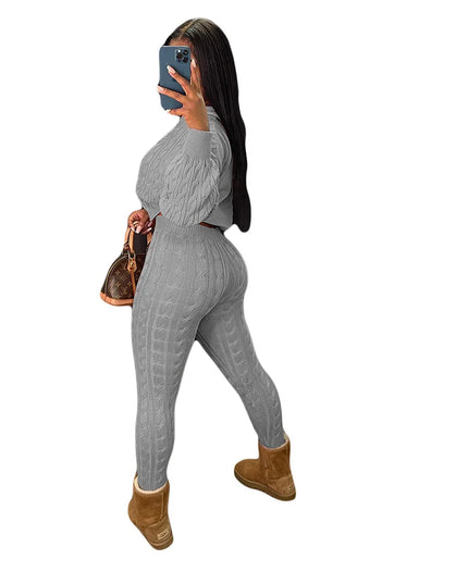 Women's Knit Hooded Sweater and Pants 2-Piece Set | Fall Winter Loungewear Outfit