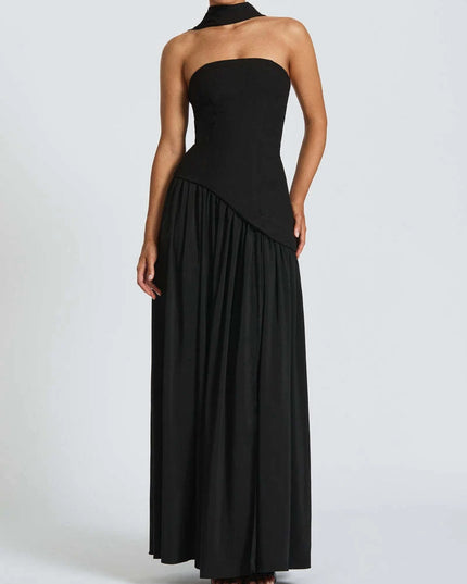 2025 Summer Strapless Satin Backless Pleated Long Dress