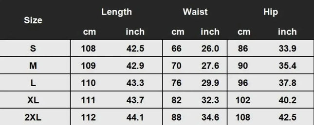 Size chart for clothing with measurements in centimeters and inches.
