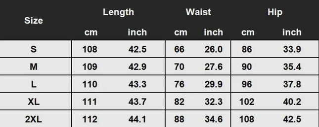 Size chart for clothing with measurements in centimeters and inches.