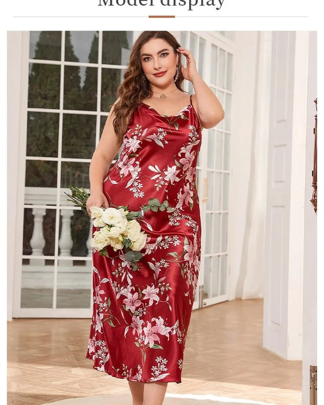 XL-5XL Sexy Satin Nightdress