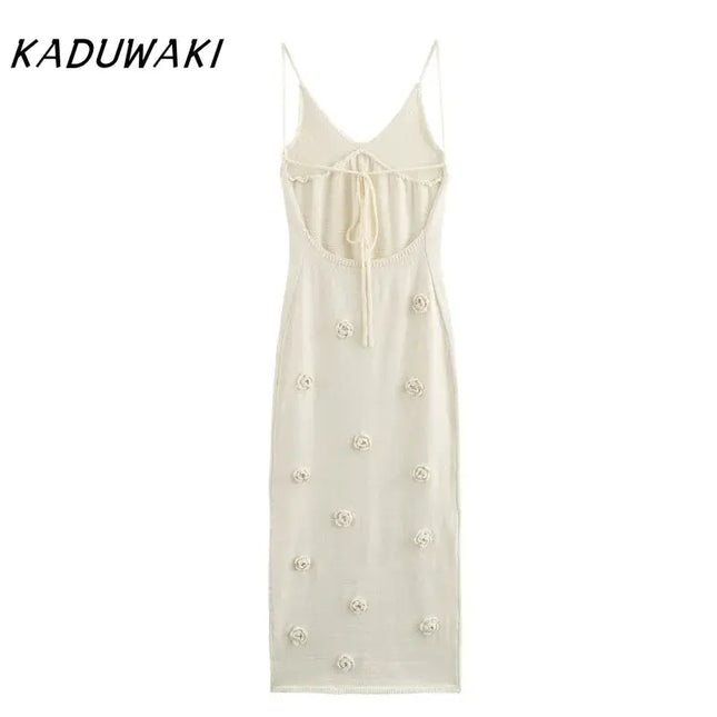 KADUWAKI Gothic embroidered dresses for women, slender spaghetti strap gown with floral embroidery, perfect for beach vacations.