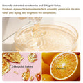 Strawberry gel with 24k gold flakes for skincare, highlighting anti-aging and brightening properties.