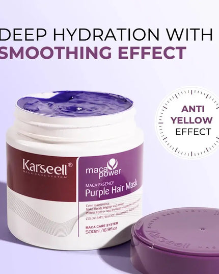 Karseell Purple Hair Mask 500ml for deep hydration and anti-yellow toning on blonde, silver, and gray hair.