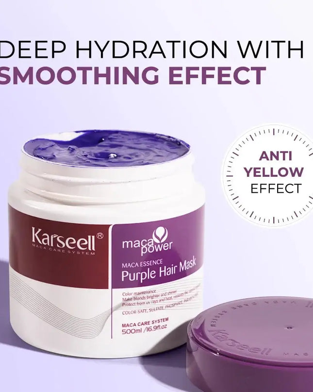 Karseell Purple Hair Mask 500ml for deep hydration and anti-yellow toning on blonde, silver, and gray hair.