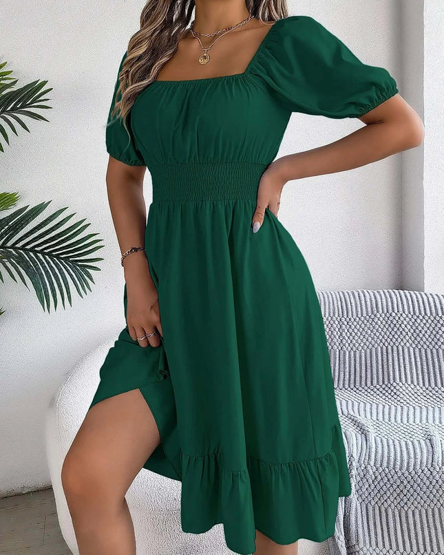 Women’s Summer Casual Square Neck Ruffle Midi Dress