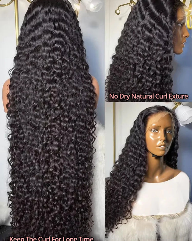 Snwprin 360 HD Full Lace Curly Human Hair Wig – 30 Inch Deep Wave Glueless Preplucked Frontal