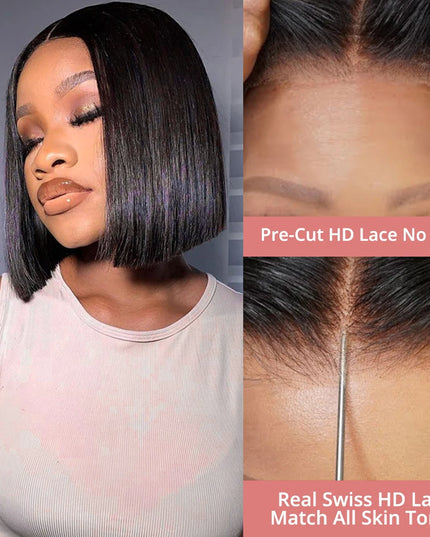 Bone Straight Short Bob Wig – 250% Density Glueless Peruvian Human Hair Lace Front Wig