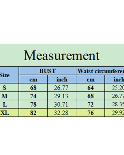 Measurement chart for bust and waist circumference in centimeters and inches.