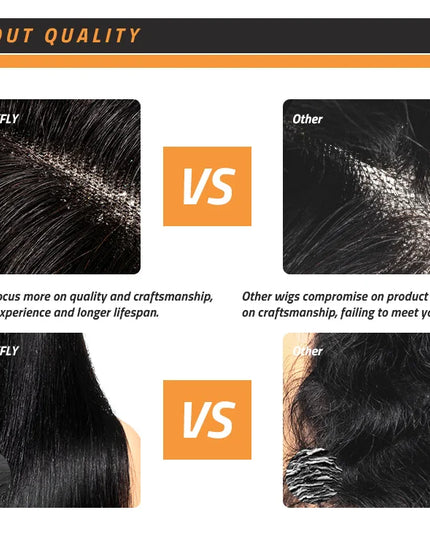 Comparison advertisement between Canaryfly hair wigs and others, highlighting quality and craftsmanship.