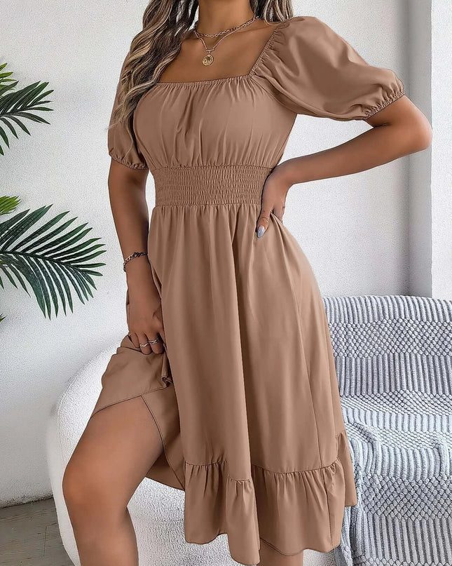 Women’s Summer Casual Square Neck Ruffle Midi Dress