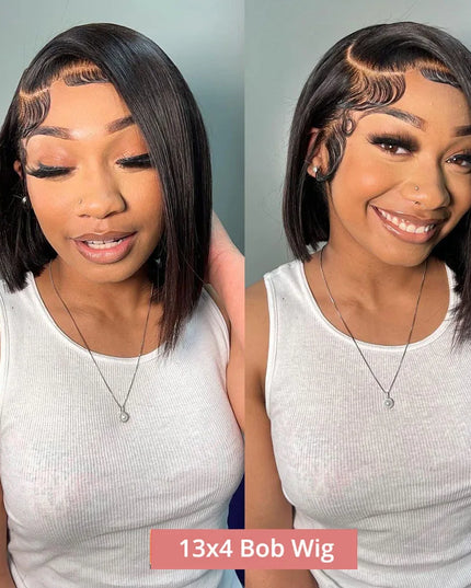 Bone Straight Short Bob Wig – 250% Density Glueless Peruvian Human Hair Lace Front Wig