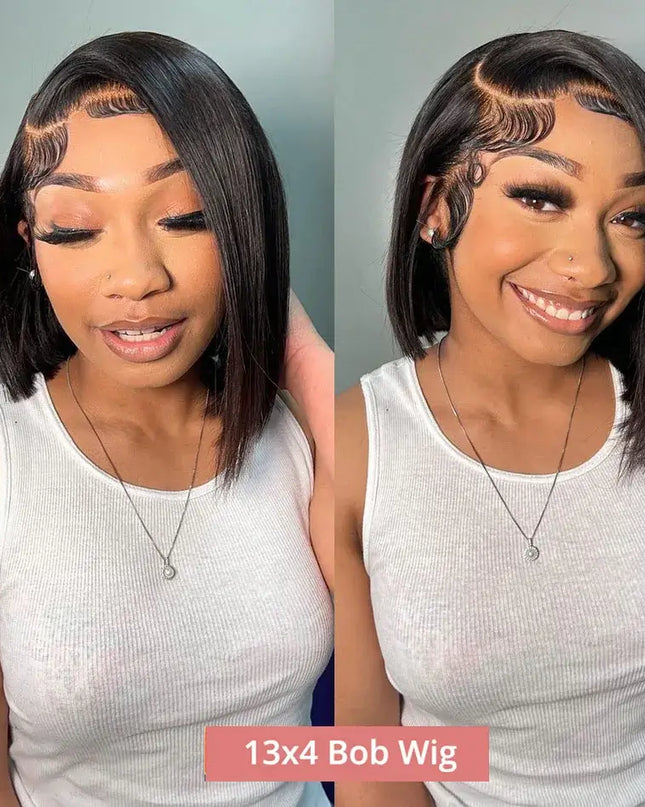 Bone Straight Short Bob Wig – 250% Density Glueless Peruvian Human Hair Lace Front Wig