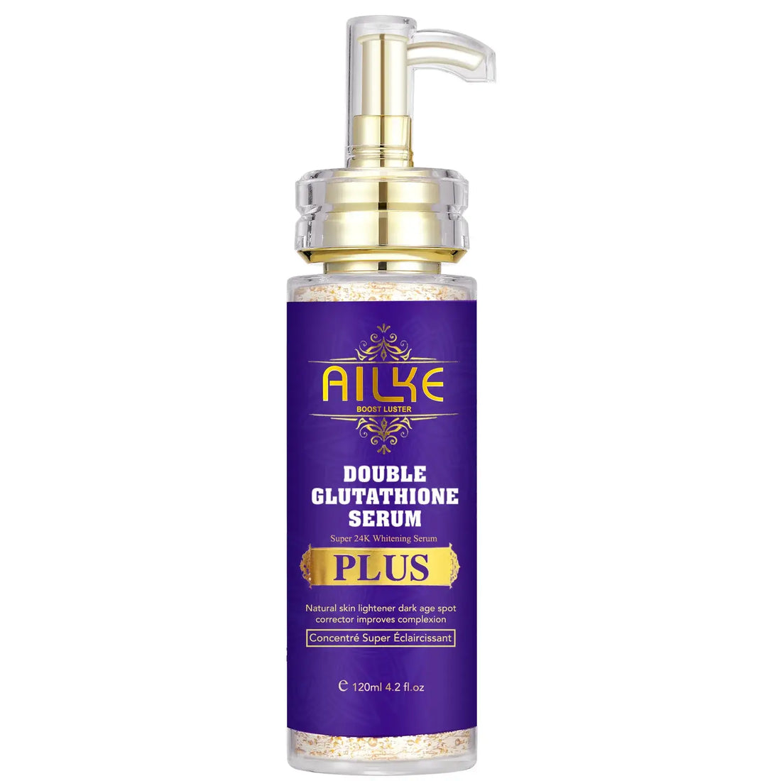 AILKE Double Glutathione Skin Lightening Serum, 120ml, brightening formula for face and body, natural skin lightener.