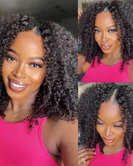 Jerry Curly V Part Wig - 12A Human Hair Upgrade 200% Density