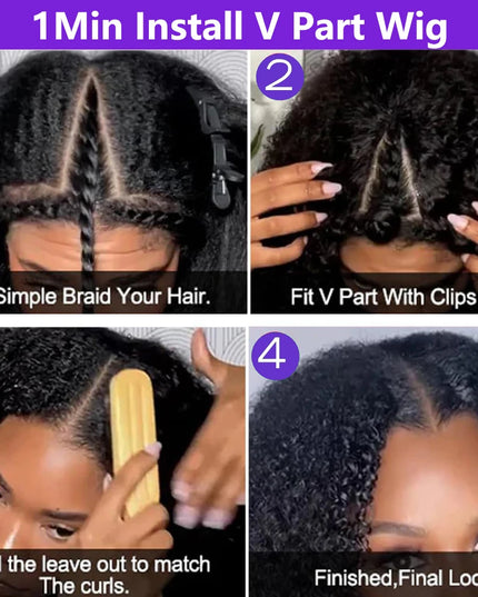 Jerry Curly V Part Wig - 12A Human Hair Upgrade 200% Density