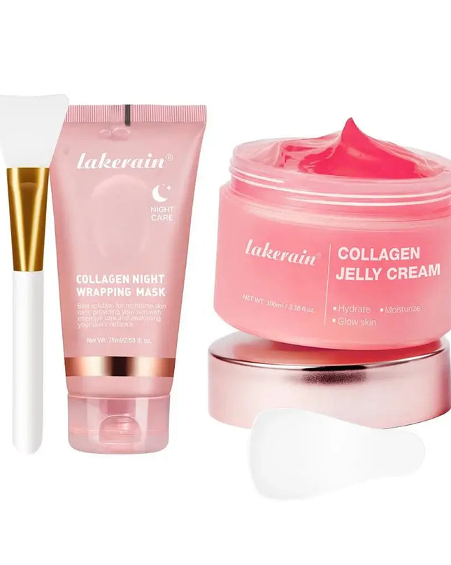 Lakerain Collagen Jelly Cream and Night Wrapping Mask for hydrating and firming skin care.