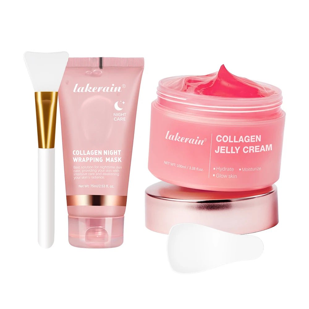 Lakerain Collagen Jelly Cream and Night Wrapping Mask for hydrating and firming skin care.