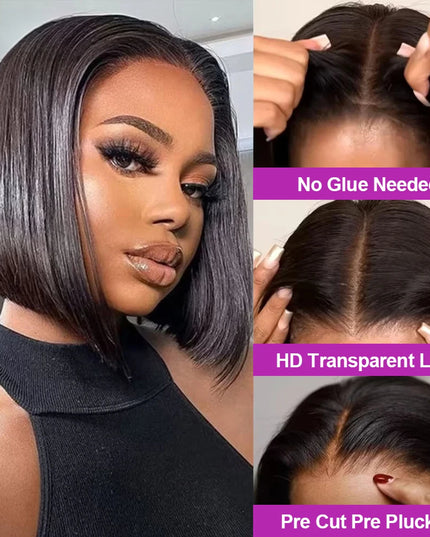 Bone Straight Short Bob Wig – 250% Density Glueless Peruvian Human Hair Lace Front Wig