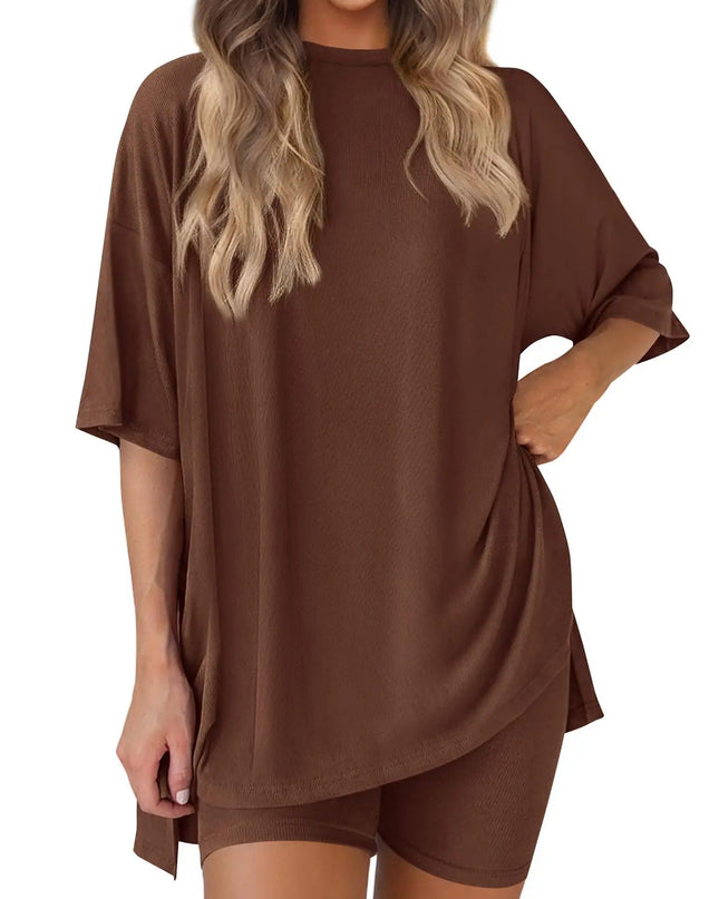 Women's Casual Loose Solid Color Short Sleeve Shorts Set with Pockets | Two Piece Loungewear Outfit 2025