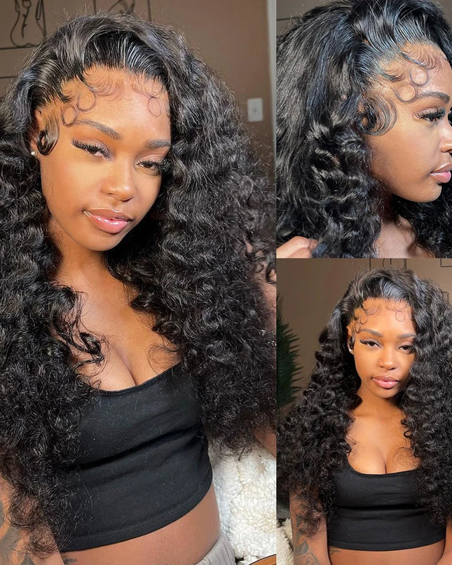 Snwprin 360 HD Full Lace Curly Human Hair Wig – 30 Inch Deep Wave Glueless Preplucked Frontal