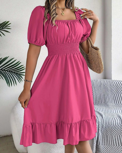 Women’s Summer Casual Square Neck Ruffle Midi Dress