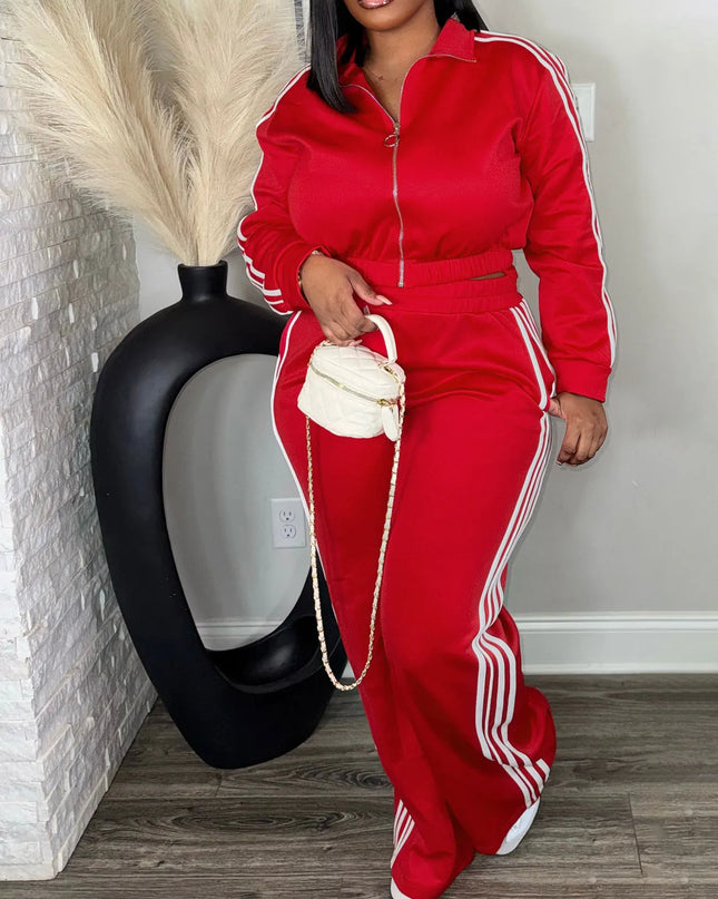Women's 2-Piece Zip-Up Tracksuit Set – Side Stripe Outfit