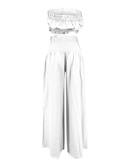 Women'S Solid 2 Piece Outfits Stylish Casual Solid Color Strapless Pantsuit Fashion.