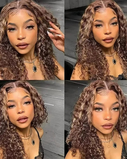 Deep Wave Bob Wig Human Hair Glueless Highlight 5x5 HD Lace Front 220% Density 4/27 Colored Ombre