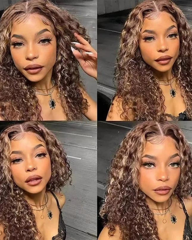 Deep Wave Bob Wig Human Hair Glueless Highlight 5x5 HD Lace Front 220% Density 4/27 Colored Ombre