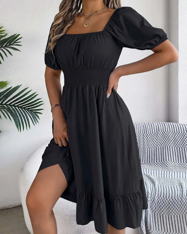 Women’s Summer Casual Square Neck Ruffle Midi Dress