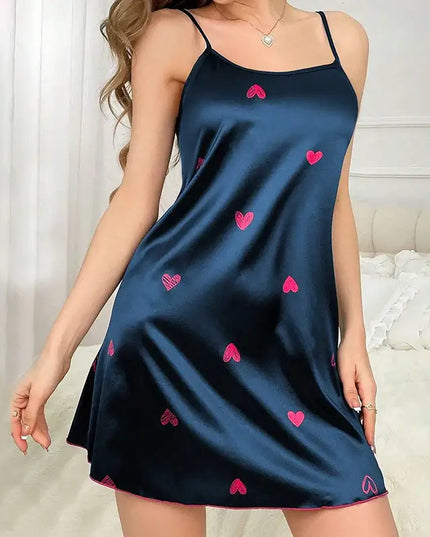 Women's Sleepdress Satin Floral Print Nightdress Comfortable Spaghetti Strap Sleepwear Dress Luxurious Satin Slip Nightdress