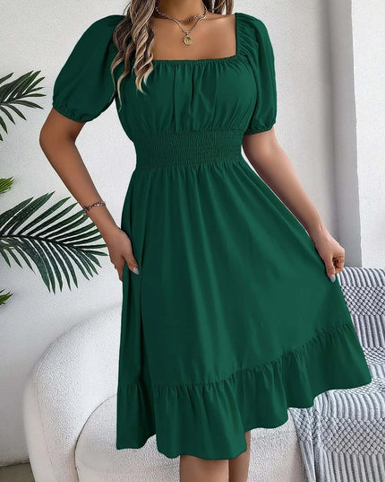 Women’s Summer Casual Square Neck Ruffle Midi Dress