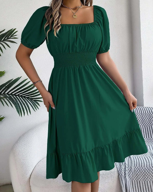 Women’s Summer Casual Square Neck Ruffle Midi Dress