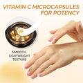 Vitamin C microcapsules shown on a hand, highlighting smooth texture for effective hydration and brightening benefits.