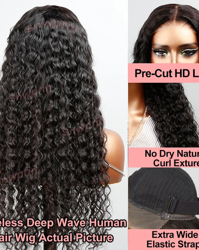 Snwprin 360 HD Full Lace Curly Human Hair Wig – 30 Inch Deep Wave Glueless Preplucked Frontal