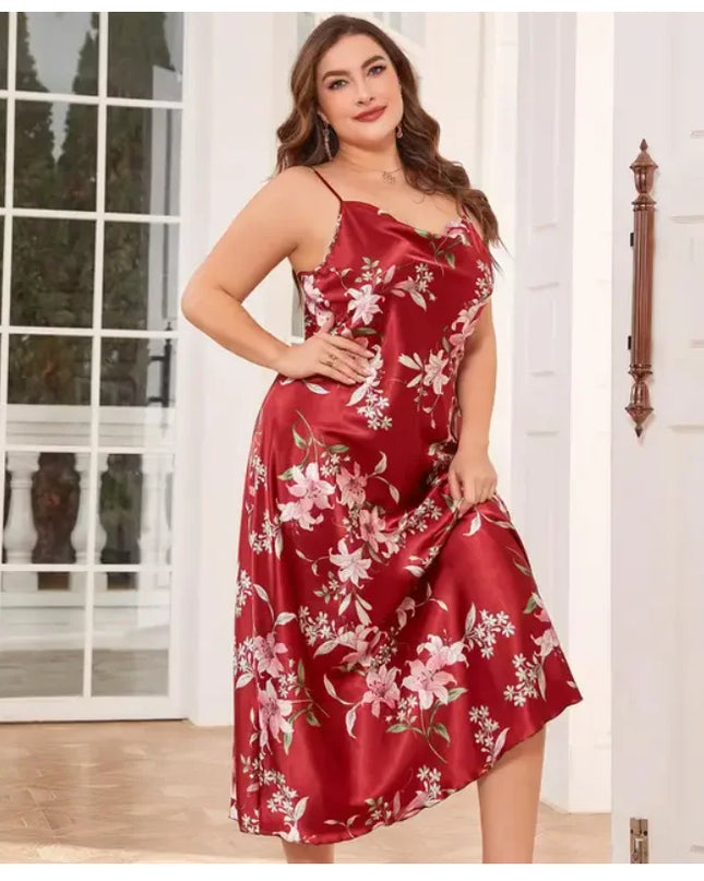 XL-5XL Sexy Satin Nightdress