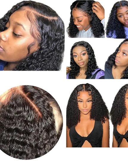 Collage of a woman with styled hair, close-up of hairline, and text about hair product features.