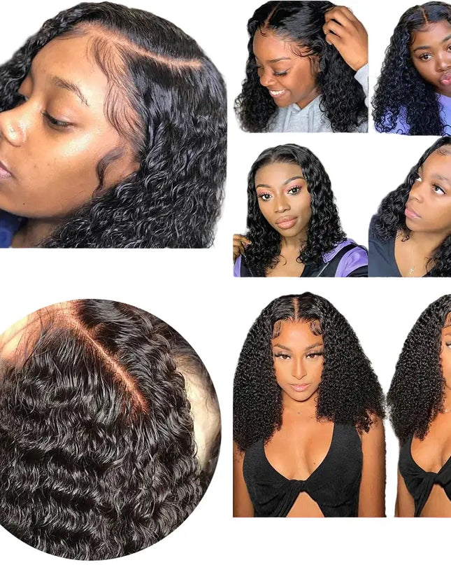 Collage of a woman with styled hair, close-up of hairline, and text about hair product features.