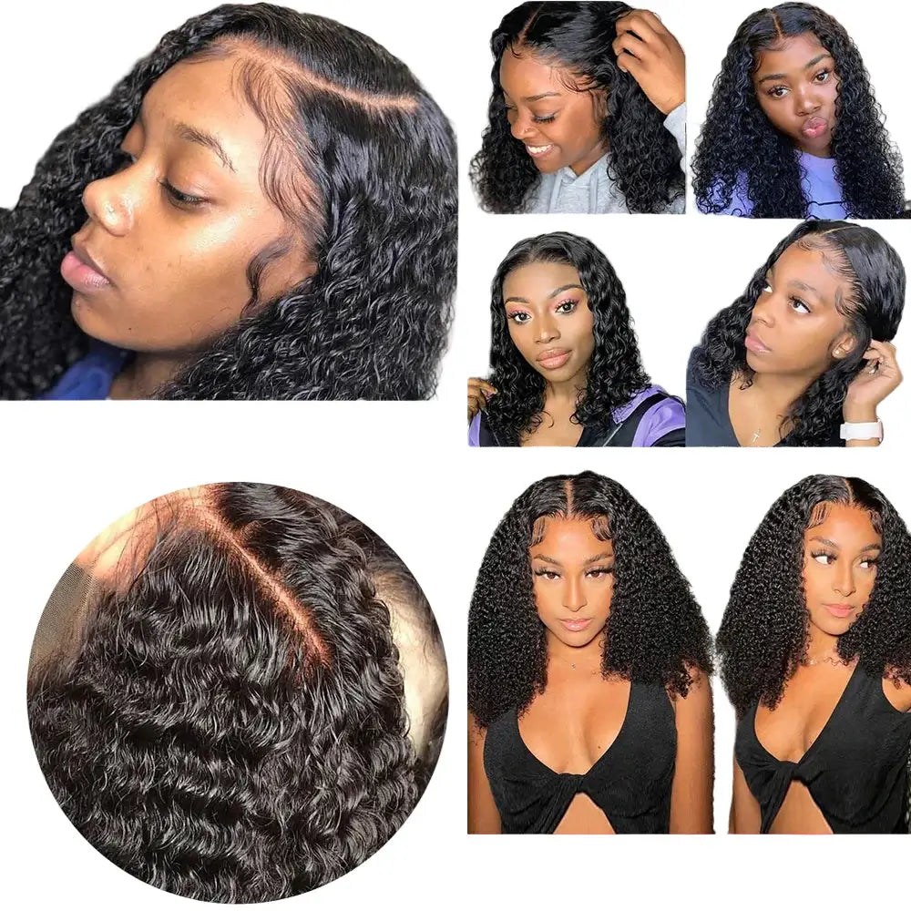 Collage of a woman with styled hair, close-up of hairline, and text about hair product features.