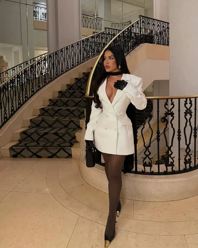 2025 Deep V-Neck Double-Breasted Mini Dress