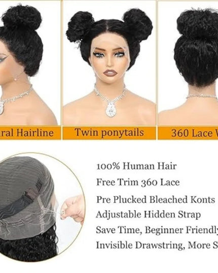 Comparison of different wig styles on a mannequin head with text detailing features.